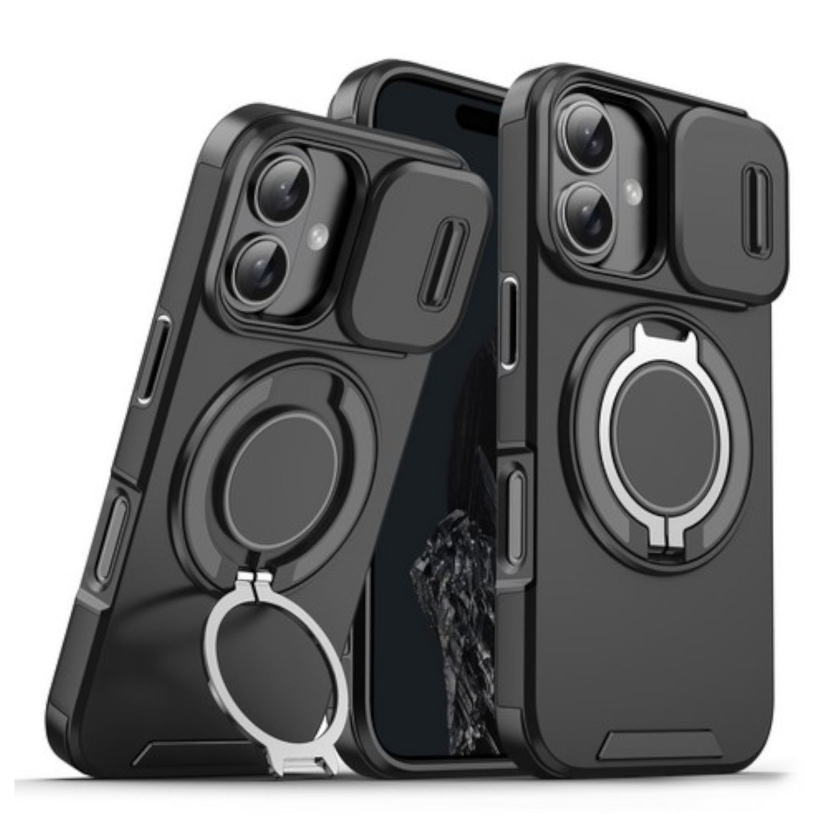 For Apple iPhone 17 Pro Hybrid Case with 360° Magnetic Ring Stand, Camera Slide Protector & Compatible with MagSafe Case Cover