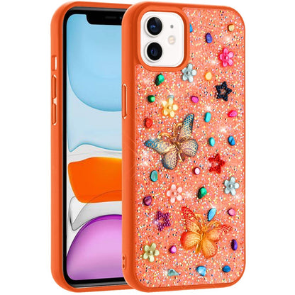 Phone Case for Apple iPhone 11 3D Butterfly Diamond Bling Glitter Shockproof Stylish Protective Luxury Hybrid Sparkly Durable Grip Design Cover Cosmic Orange