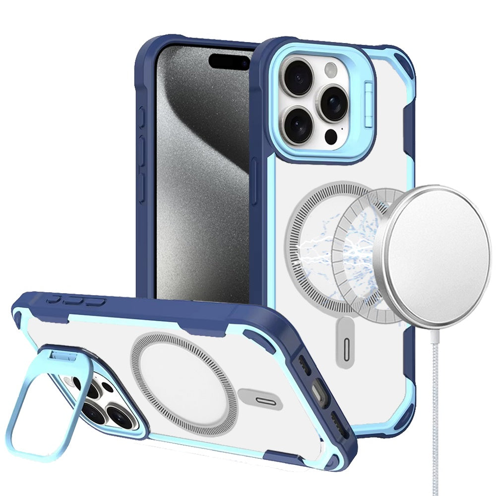 For Apple iPhone 15 Magnetic Circle Hybrid with Camera Stand, Compatible with MagSafe, Shockproof Protective Case Cover
