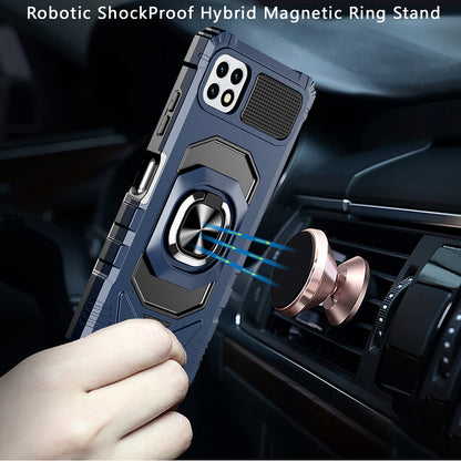 For Hybrid Dual Layer with 360° Rotate Magnetic Ring Stand Holder Kickstand TPU Rugged PC Shockproof Blue Tablet Case Cover