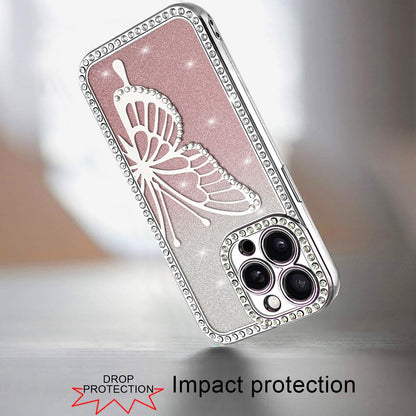 For Apple iPhone 14 /13 Butterfly Glitter Diamond Shimmer Hybrid Slim & Stylish Electroplated Sparkly Bling Shockproof TPU Protective Case Cover