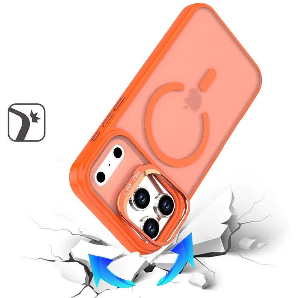 For Apple iPhone 17 Pro (6.3") MagSafe Compatible Matte Metallic Stand TPU Hybrid Drop Protection Camera Kickstand Case Cover Cosmic Orange
