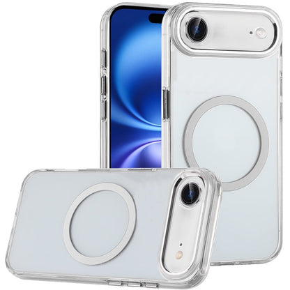 For Apple iPhone 17 Air (6.6") Transparent Back Hybrid Case - Magnetic Circle, Color Frame, Metal Buttons, MagSafe Compatible Case Cover