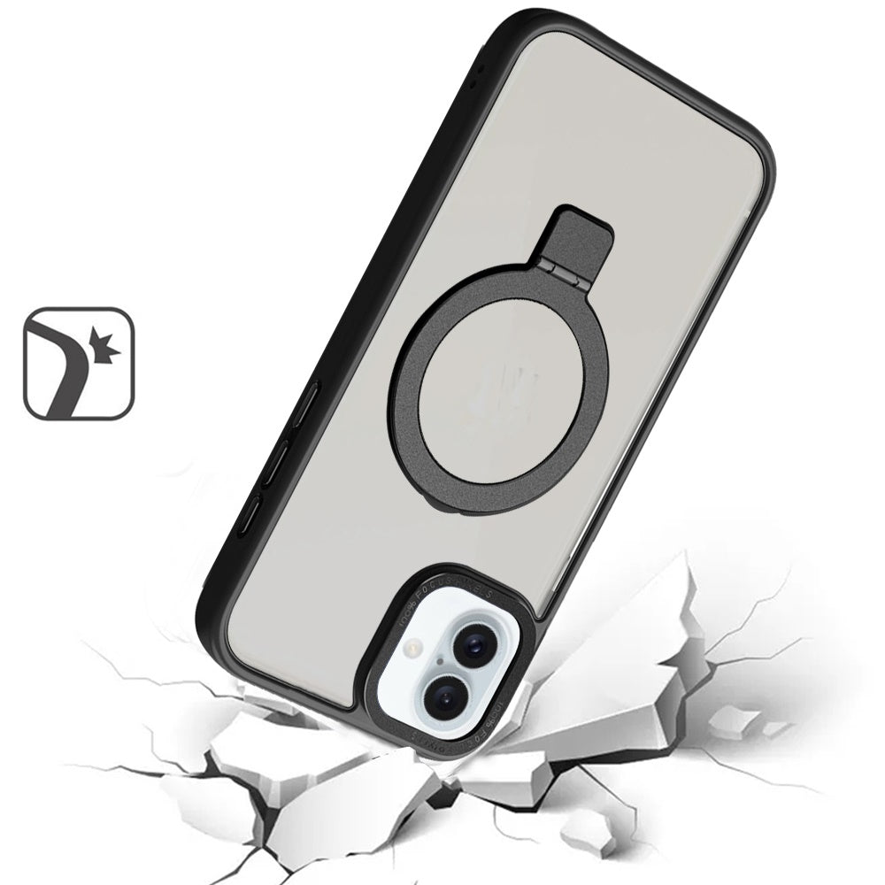 For Apple iPhone 16e Magnetic Metal Matte with Built-in MagSafe Stand, Hybrid Shockproof Armor, TPU Frame Case Cover