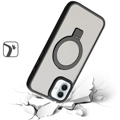 For Apple iPhone 16e Magnetic Metal Matte with Built-in MagSafe Stand, Hybrid Shockproof Armor, TPU Frame Case Cover
