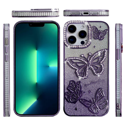 For Apple iPhone 13 Pro Max Luxury Butterfly Sparkle Glitter Diamond Crystal Rhinestone Shimmer Bling Plating Thick TPU Hard PC Case Cover