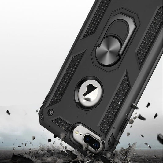 For iPhone 8 Plus / iPhone 7 Plus Hybrid Shockproof Durable 360 Degree Rotatable Ring Stand Holder Kickstand Fit Magnetic Car Mount Case Cover Black