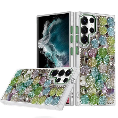 Phone Case for Galaxy S22 Ultra 3D Flower Bling Rhinestone Glitter Cute Stylish Shockproof Protective Decorative Luxury Grip Stones Ornaments Cover