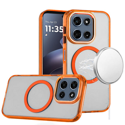 For Motorola Moto G 5G 2026/2025 Transparent Back Hybrid Case - Magnetic Circle, Color Frame, Metal Buttons, MagSafe Compatible Case Cover Cosmic Orange