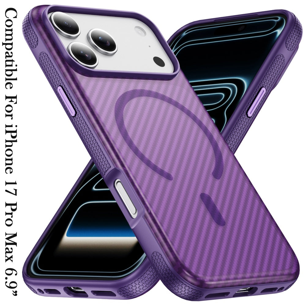 For Apple iPhone 17 Pro Max (6.9") Thick Carbon Design Magnetic Hybrid Drop Protection with Metallic Buttons & MagSafe Compatible Case Cover