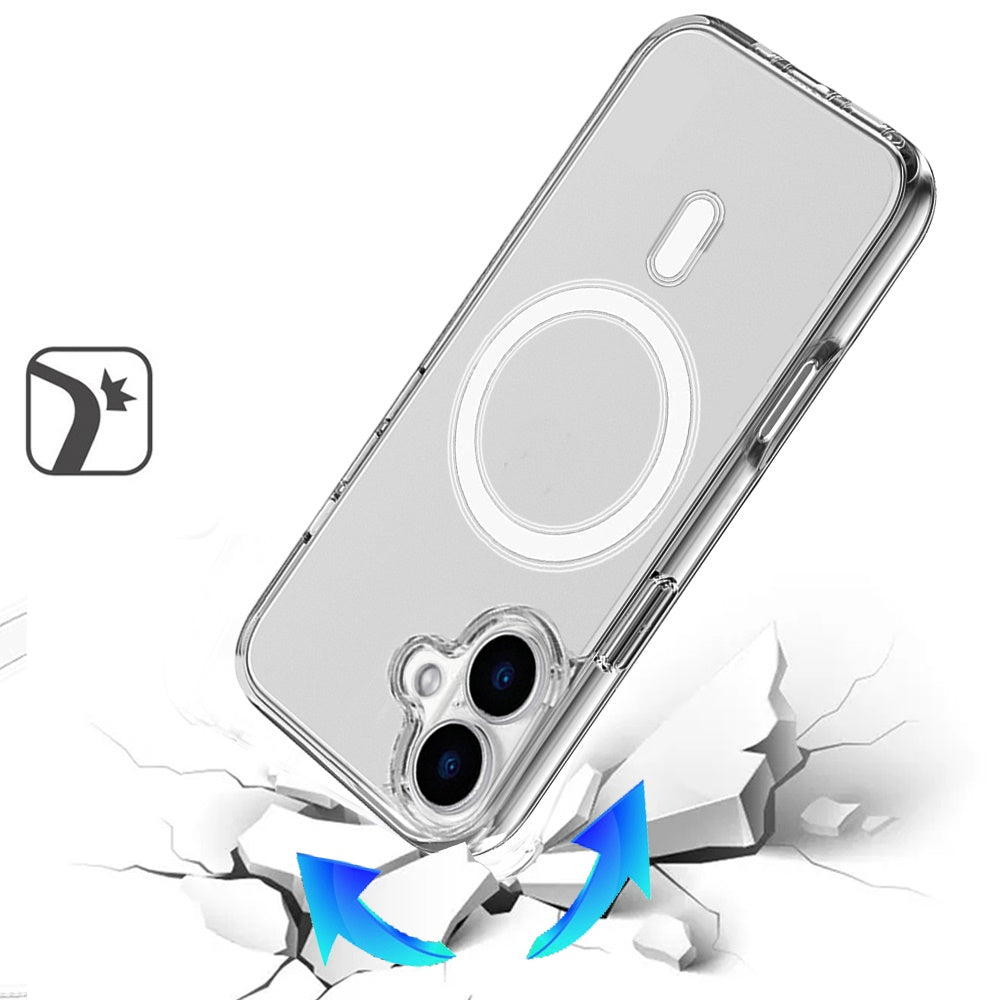 For Apple iPhone 17 MagSafe Compatible Transparent Hybrid Case with Magnetic Circle, Shock Absorption TPU Rubber Case Cover Smoke Gray