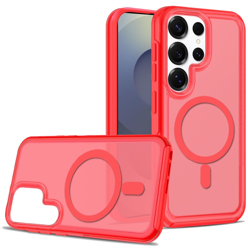 For Samsung Galaxy S25 Ultra Slim & Durable Compatible with MagSafe Hybrid Shockproof Glossy Oil Protective Dual Layer TPU + PC Case Cover Red
