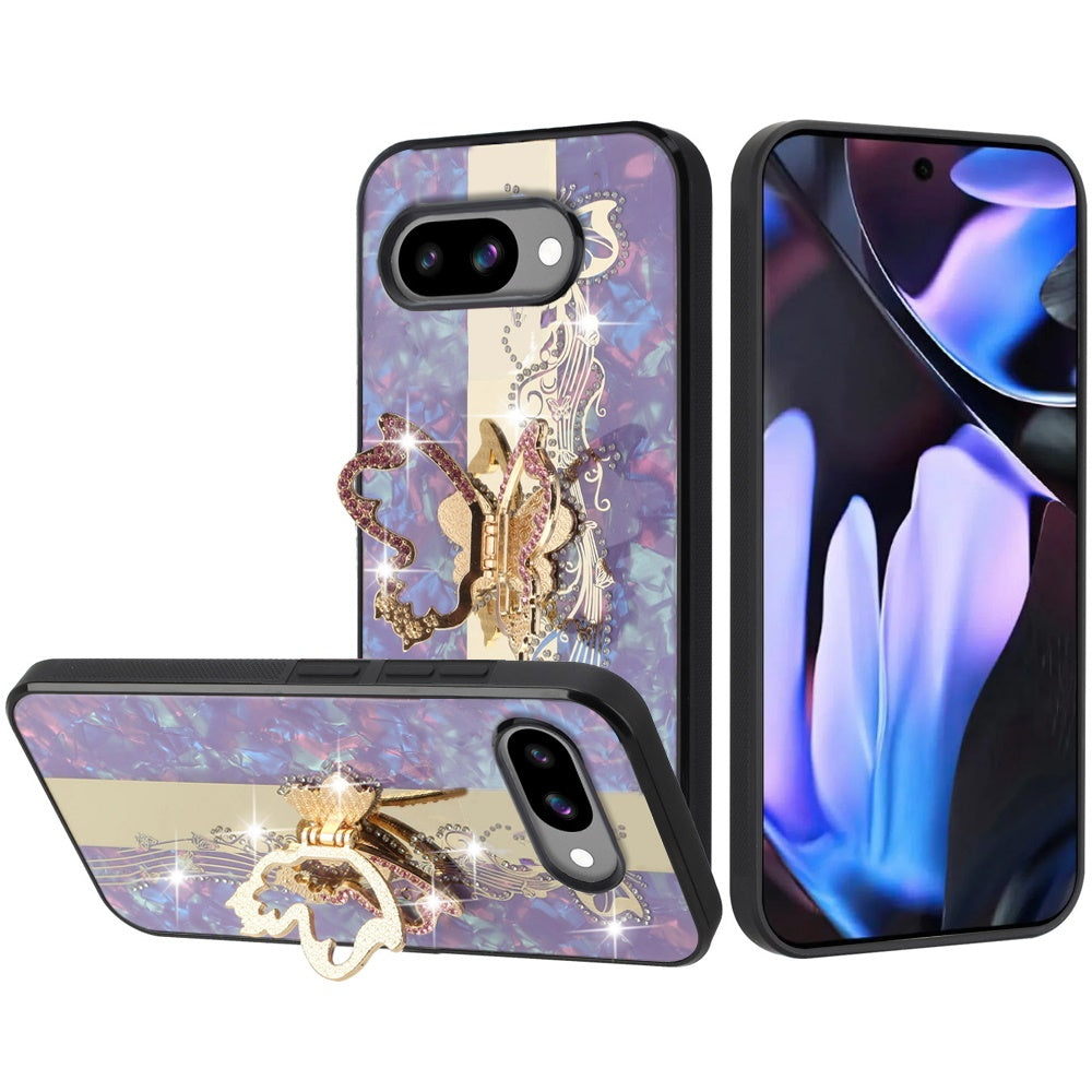 For Google Pixel 9A Diamonds 3D Fashion Bling Sparkly Glitter Ornaments Engraving Hybrid with Ring Stand Case Cover