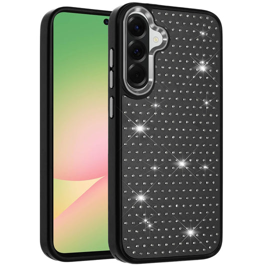 For Samsung Galaxy A57 Bling Diamond Metallic, Full Sparkle Chrome Edged Hybrid Protective Shockproof Case Cover