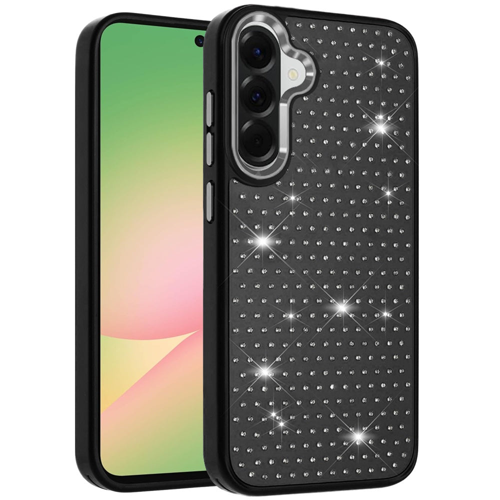 For Samsung Galaxy A57 Bling Diamond Metallic, Full Sparkle Chrome Edged Hybrid Protective Shockproof Case Cover