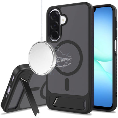 Phone Case for Galaxy A17 5G Matte Magnetic Metal Kickstand Shockproof Grip Anti Slip Durable Protective Heavy Duty Hybrid Cover