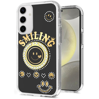 For Samsung Galaxy S25 Ultra Smiling Glitter Ornament Bling Sparkle with Ring Stand Hybrid Slim TPU + Hard Back Shell Case Cover