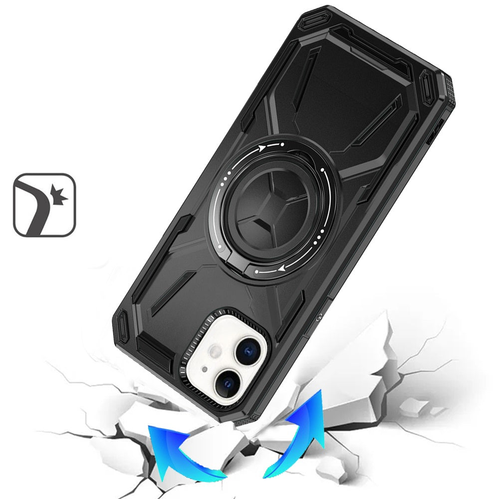 For Apple iPhone 15 Pro Hybrid Magnetic Ring and 360° Rotational Kickstand with MagSafe Compatible, Military Grade Drop Protection Case Cover Black