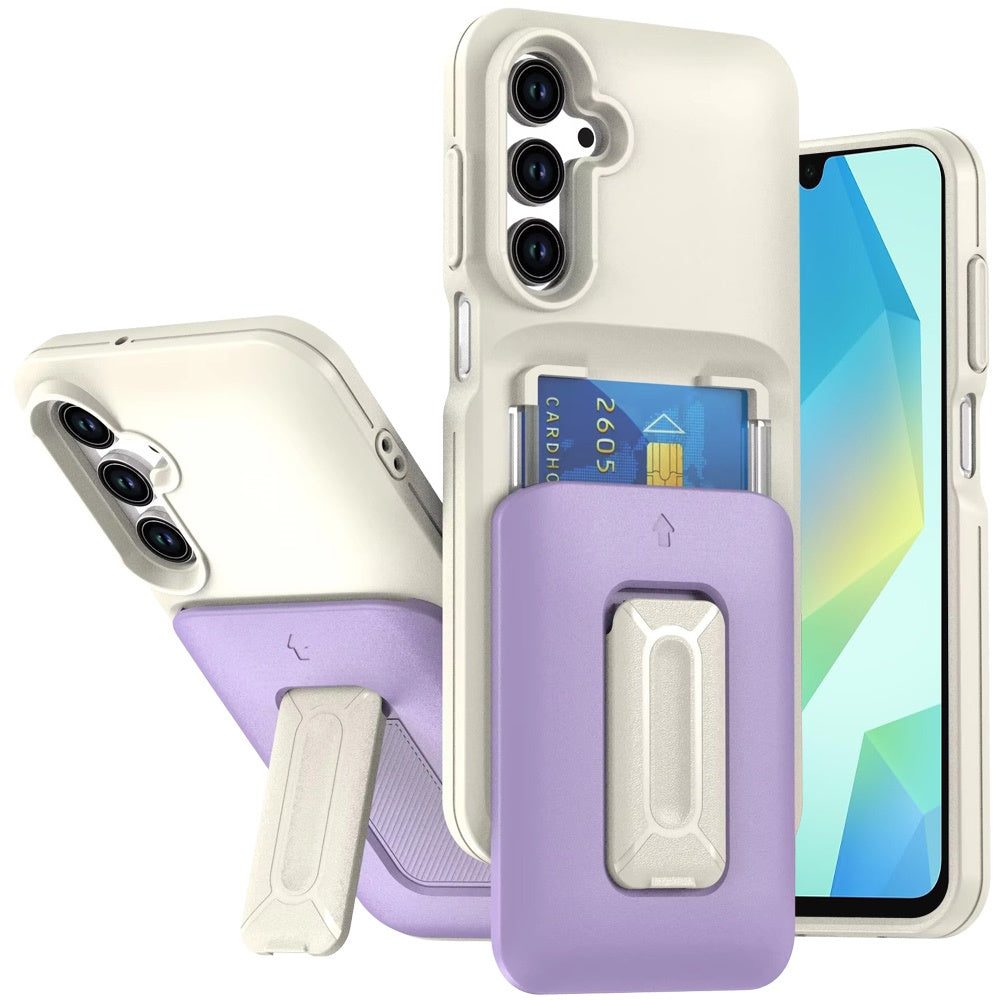 For Samsung Galaxy A16 5G Wallet Case with 2- Credit Card Holder, Wrist Strap & Kickstand Hybrid Shockproof TPU Case Cover Beige+Light Pink
