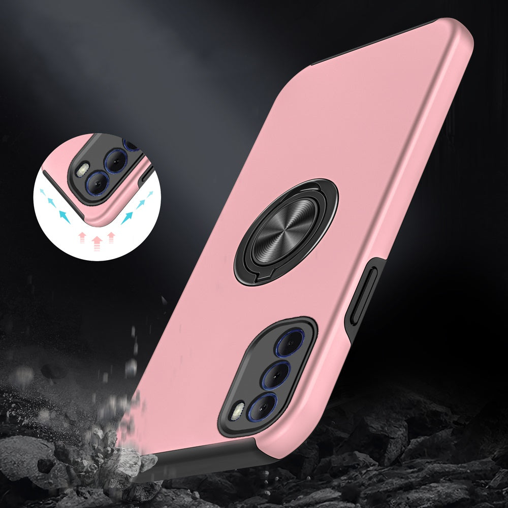 For Samsung Galaxy S25 EDGE Hybrid 360 Degree Rotatable Metal Invisible Ring Stand Holder Slim Fit Magnetic Car Mount Shockproof Case Cover Rose Gold