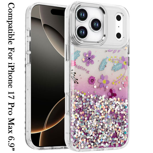 Phone Case for Apple iPhone 17 Pro Max Luxury Glitter Epoxy Design Chrome Metallic Edge Shockproof Protective Stylish Fashion Durable Slim Premium Finish Cover