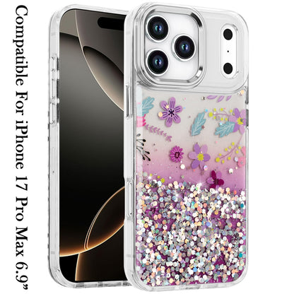 Phone Case for Apple iPhone 17 Pro Max Luxury Glitter Epoxy Design Chrome Metallic Edge Shockproof Protective Stylish Fashion Durable Slim Premium Finish Cover