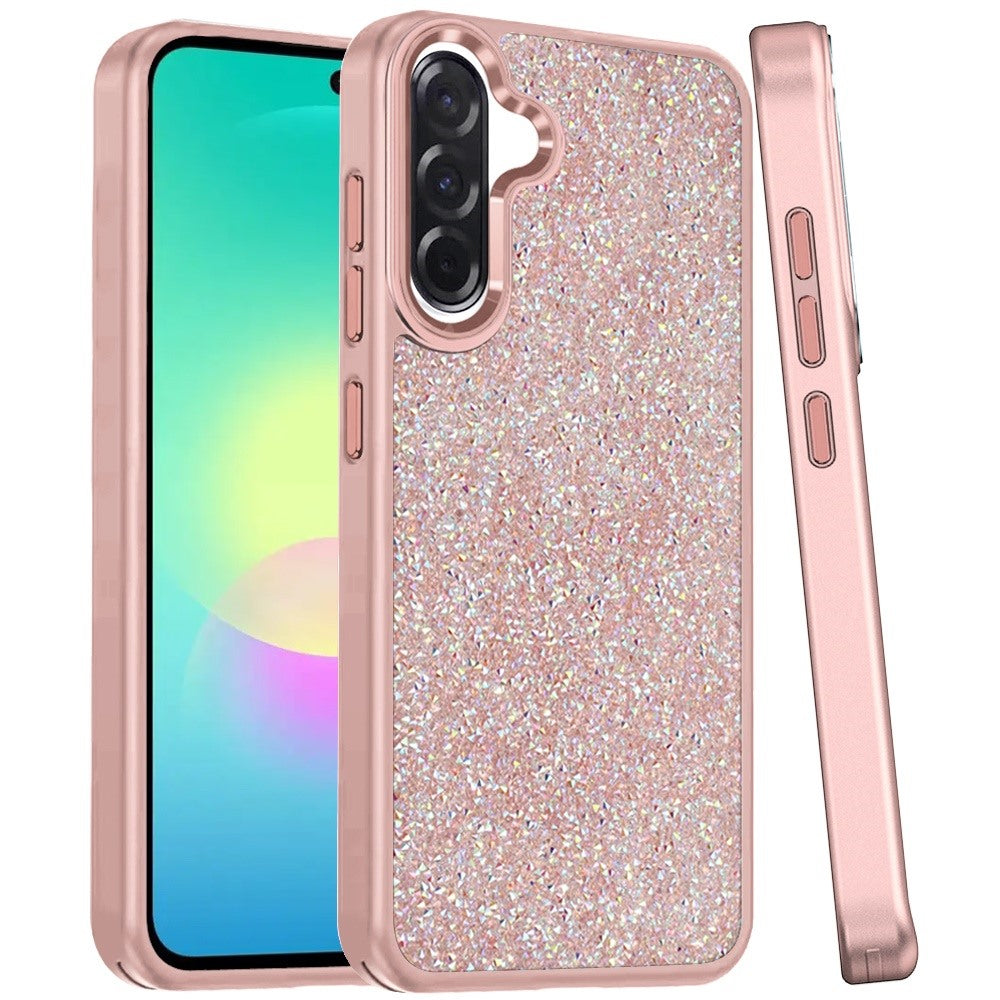 Phone Case for Samsung Galaxy A27 Crystal Glass Bling Diamond Metallic Edge Shockproof Durable Protective Clear Hybrid Stylish Premium Design Cover
