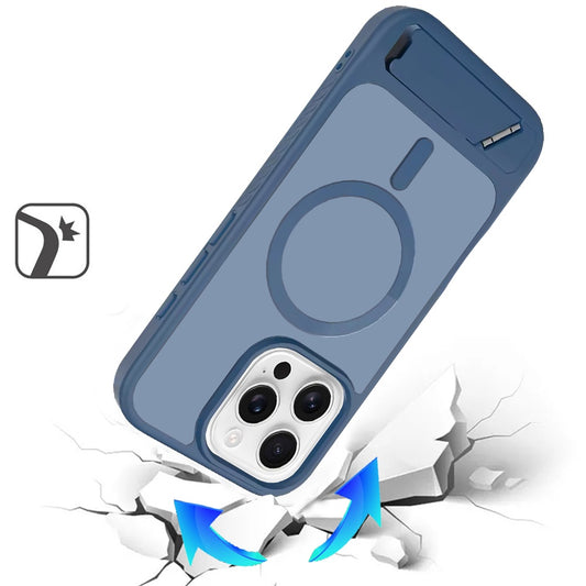 Phone Case for Apple iPhone 13 Pro Max Matte Magnetic Metal Kickstand Shockproof Grip Anti Slip Durable Protective Heavy Duty Hybrid Cover Blue