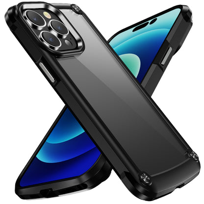 For Apple iPhone 11 Pro Max Hybrid Transparent Rubber with Metal Buttons & Camera Edges Hard TPU Corner Frame Bumper Case Cover Black