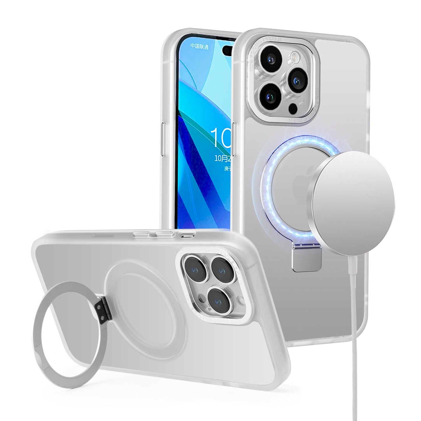 For Apple iPhone 16 Plus (6.7") Magnetic Metal Matte Built-in Compatible with MagSafe Stand Hybrid Shock Armor TPU Case Cover Clear