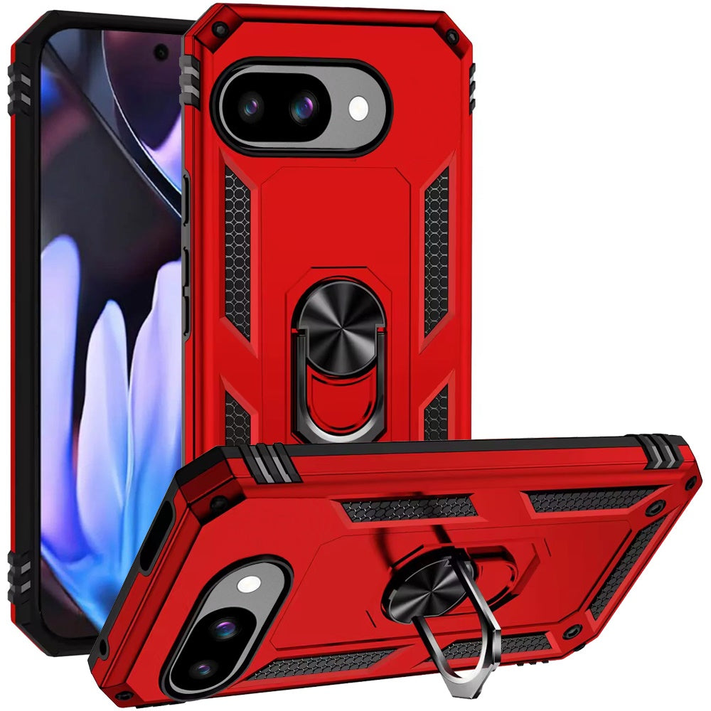 For Google Pixel 9A Hybrid Shockproof Durable 360 Degree Rotatable Ring Stand Holder Kickstand Fit Magnetic Car Mount Case Cover