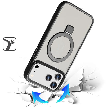 Phone Case for Apple iPhone 17 Pro Max (6.9") Metal Chrome Magnetic Circle Kickstand Shockproof Matching Camera Protector Durable Grip Hybrid Armor Cover Black