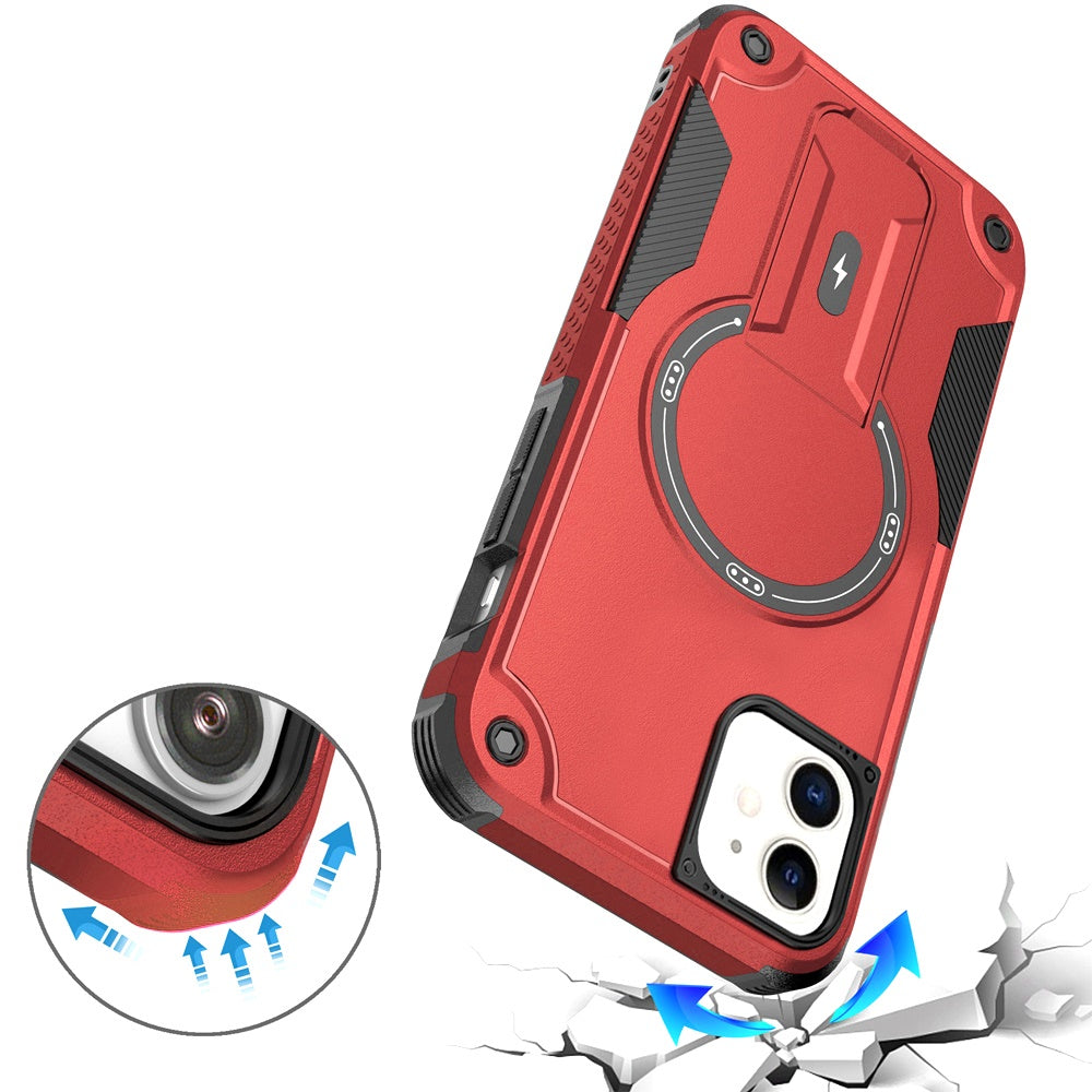 Phone Case for Apple iPhone 12 /12 Pro Magnetic Kickstand Rugged Shockproof Armor Grip Anti Slip Heavy Duty Protective Matte Stand Hybrid Cover Red