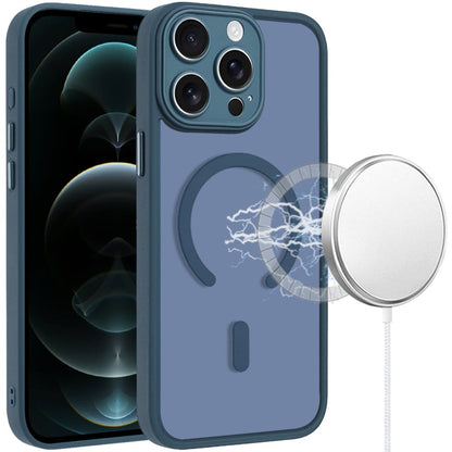 Phone Case for Apple iPhone 12 Pro Max Matte Frosted Magnetic Back Hybrid Hard PC Soft TPU Camera Protection Slim Shock Absorbing Anti Fingerprint Cover Blue