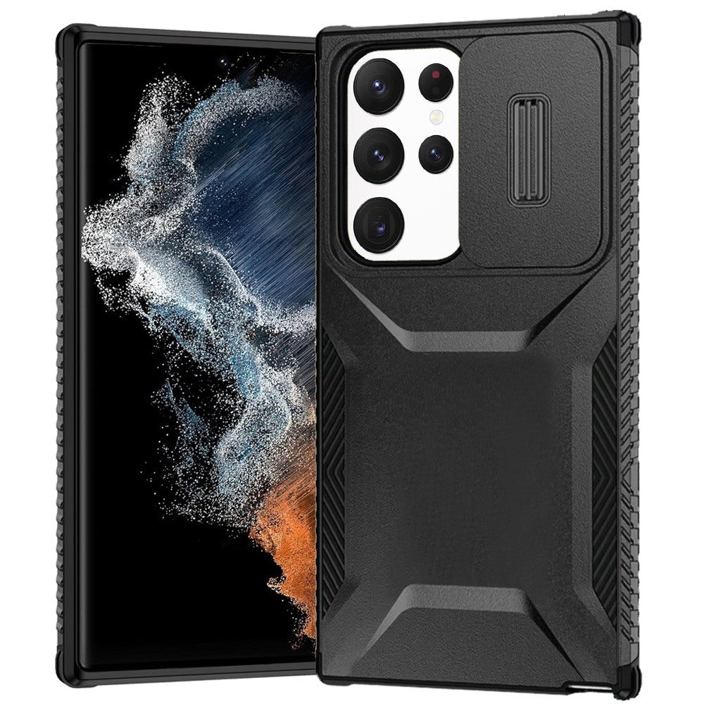Phone Case for Samsung Galaxy S22 Ultra Shockproof Hybrid Rugged Grip Camera Guard Anti Slip Protective Heavy Duty Slim Armor Textured Design Cover Black