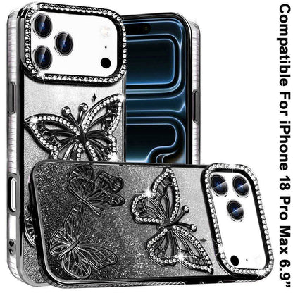 Phone Case for Apple iPhone 18 Pro Max Butterfly Freedom Shimmer Glitter Thick TPU Shockproof Anti Slip Durable Protective Design Cover