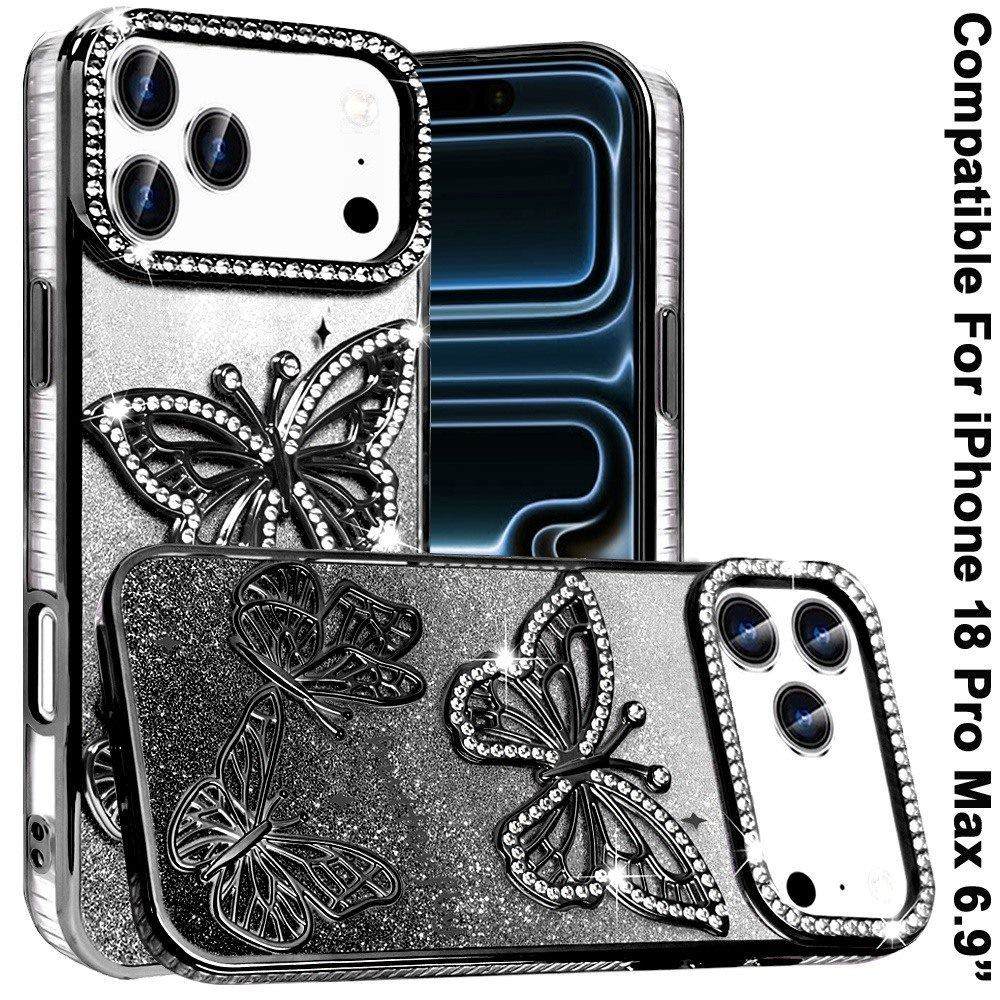 Phone Case for Apple iPhone 18 Pro Max Butterfly Freedom Shimmer Glitter Thick TPU Shockproof Anti Slip Durable Protective Design Cover