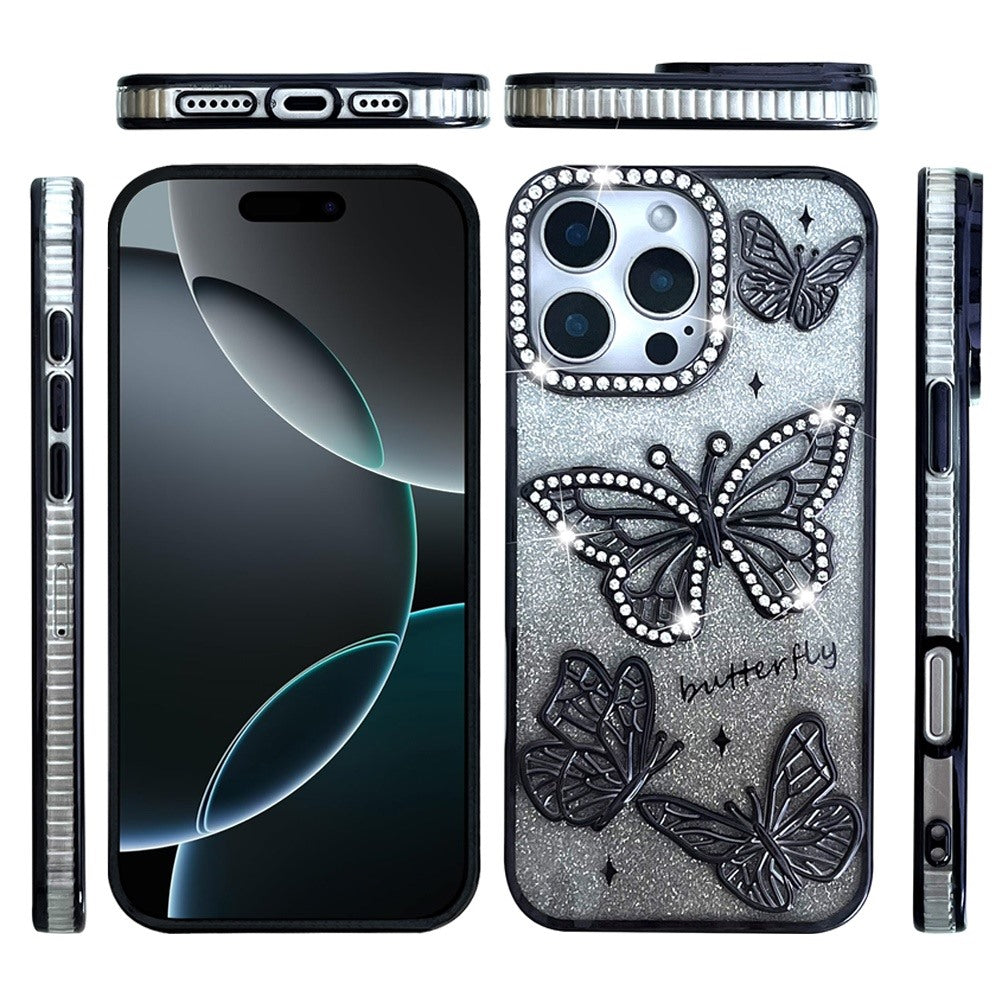 Phone Case for Apple iPhone 16 Pro Max Butterfly Freedom Shimmer Glitter Thick TPU Shockproof Anti Slip Durable Protective Design Cover
