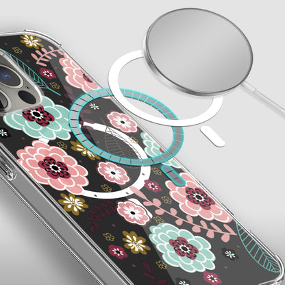 For Apple iPhone 17E /16E Hybrid Flower Design Stylish Fashion Case, MagSafe Compatible, Thick Shockproof Hard PC Case Cover