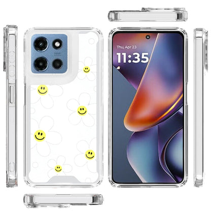 Phone Case for Motorola Moto G 5G 2026 / 2025 Beautiful Fashion Design TPU Shockproof Hybrid Rubber PC Slim Lightweight Protective Stylish Pattern Cover White Daisies with Yellow Smiley Faces