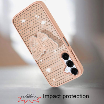 For Samsung Galaxy A16 5G Butterfly Moveable Grip 3D Pop Stand Full Diamond Bling Sparkling TPU Fashion Hybrid Case Cover