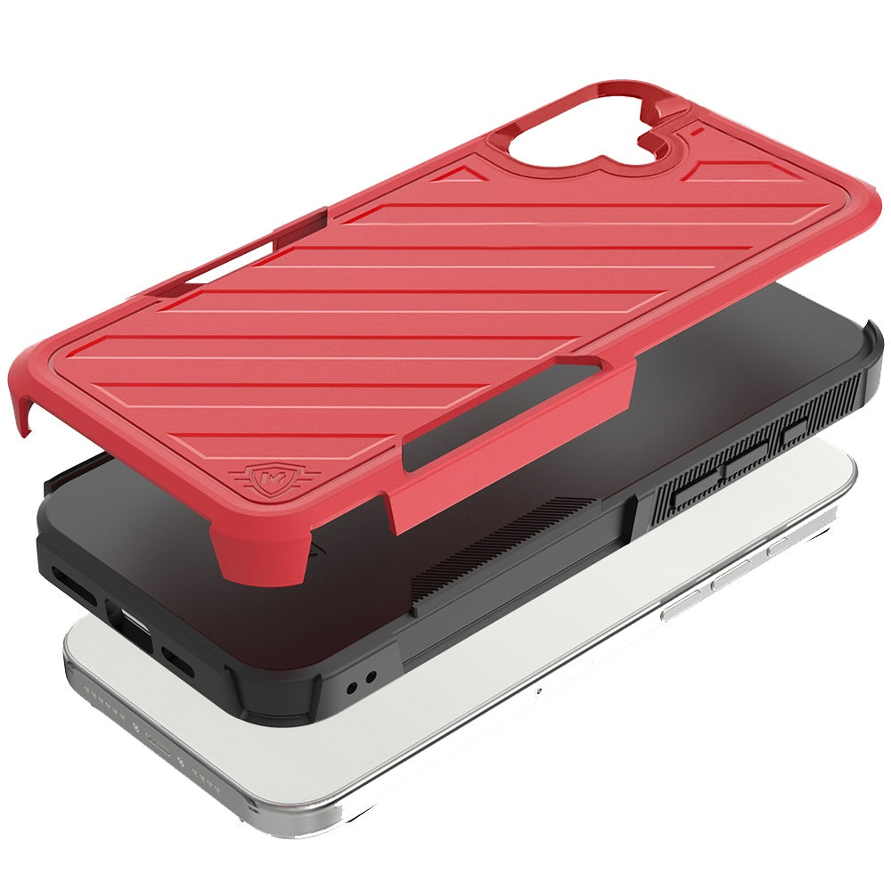 Phone Case for Apple iPhone 16 Rugged Shockproof Dual Layer Lined Armor Heavy Duty Impact Resistant Protective Grip Durable Everyday Protection Cover Red