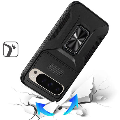 For Google Pixel 10 /Pixel 10 Pro Case, Camera Cover with Magnetic Rotation Ring Stand, Military Grade Hybrid Hard TPU Shockproof Case Cover