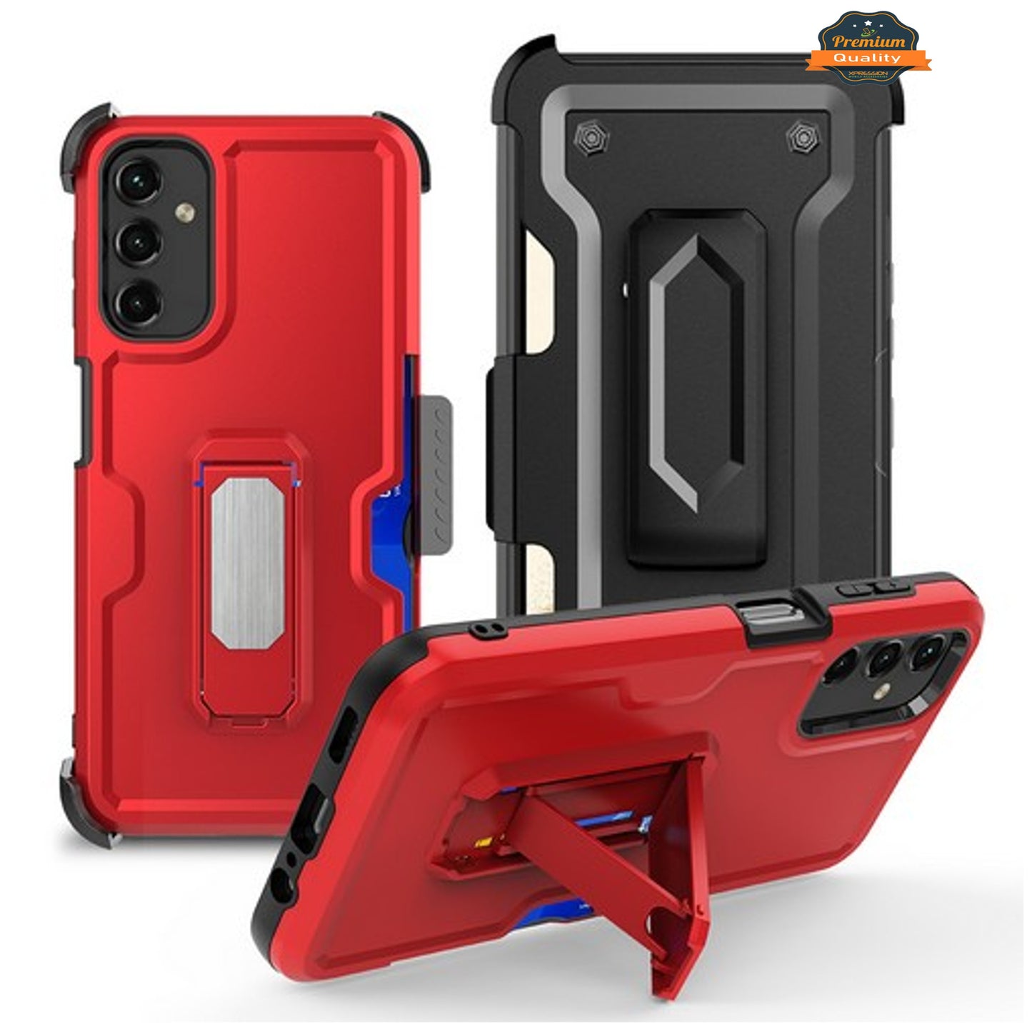 Phone Case Cover for Motorola Moto G Stylus 5G 2026 Hybrid Wallet Case with Invisible ID Card Slot, Kickstand, Holster Belt Clip, Heavy-Duty Protection Cover Red