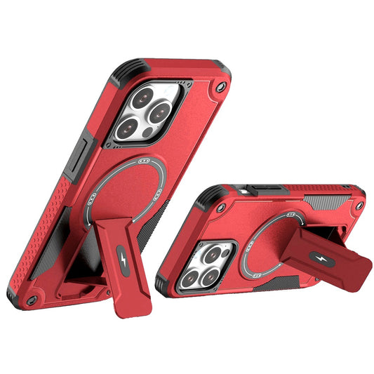 Phone Case for Apple iPhone 13 Pro Max Magnetic Kickstand Rugged Shockproof Armor Grip Anti Slip Heavy Duty Protective Matte Stand Hybrid Cover Red
