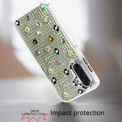 Phone Case for Galaxy A17 5G Chrome Fashion Hybrid Bling Diamond Heart Rhinestone Decorative Stones Sparkling Embellished Design Cover