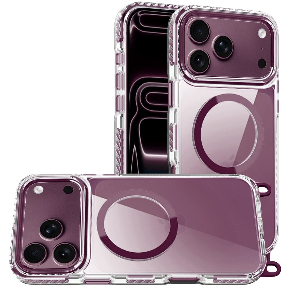 Phone Case for Apple iPhone 18 Pro/ 17 Pro Transparent Magnetic Lanyard Shockproof Hybrid Clear Grip Durable Camera Protection TPU Anti-Slip Design Cover Purple
