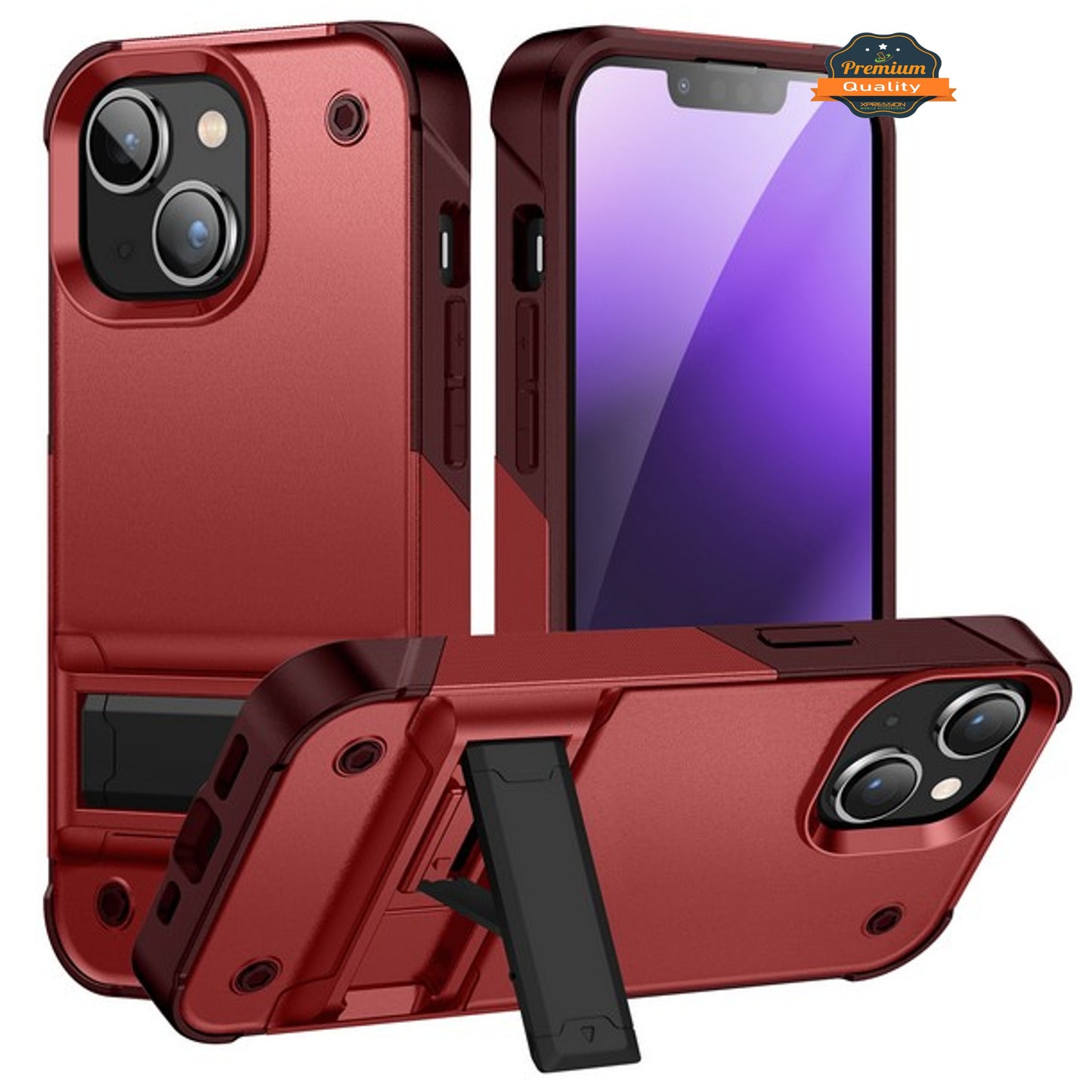 For Apple iPhone 15 Pro (6.1") Heavy Duty with Kickstand Stand Hybrid Sturdy Military Armor Durable Shockproof Bumper  Phone Case Cover