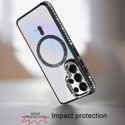 Phone Case for Samsung Galaxy S26 Ultra Luxury Diamond Bling Edged Magnetic Glitter Shockproof Hybrid with Camera Kickstand Durable Grip Cover