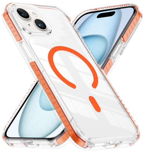 For iPhone 15 (6.1") Magnetic Thick Transparent Colored Edge Hybrid Drop Protection Shockproof Design Case Cover Cosmic Orange